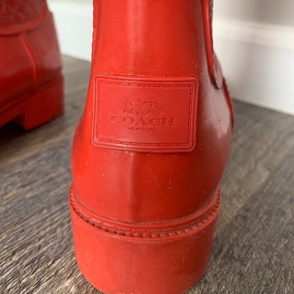 Red Coach Lace Up Rain Boots in size 6, worn once - Picture 4 of 5